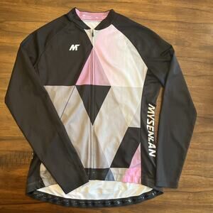 Mysenlan Full Zip Cycling Jersey - Black/Pink/Gray - Women’s XL - Long Sleeve